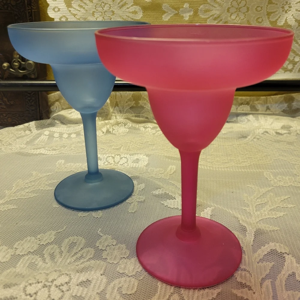 2 Vtg Margarita Glasses 1 Pink 1 Blue Libbey Party